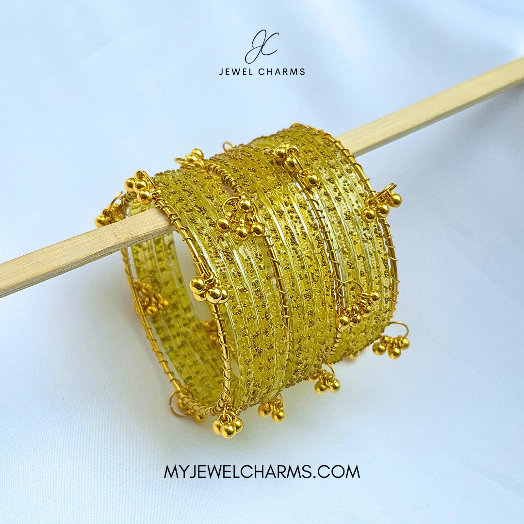 Yellow Raindrop Original Kashmiri Glass Bangles