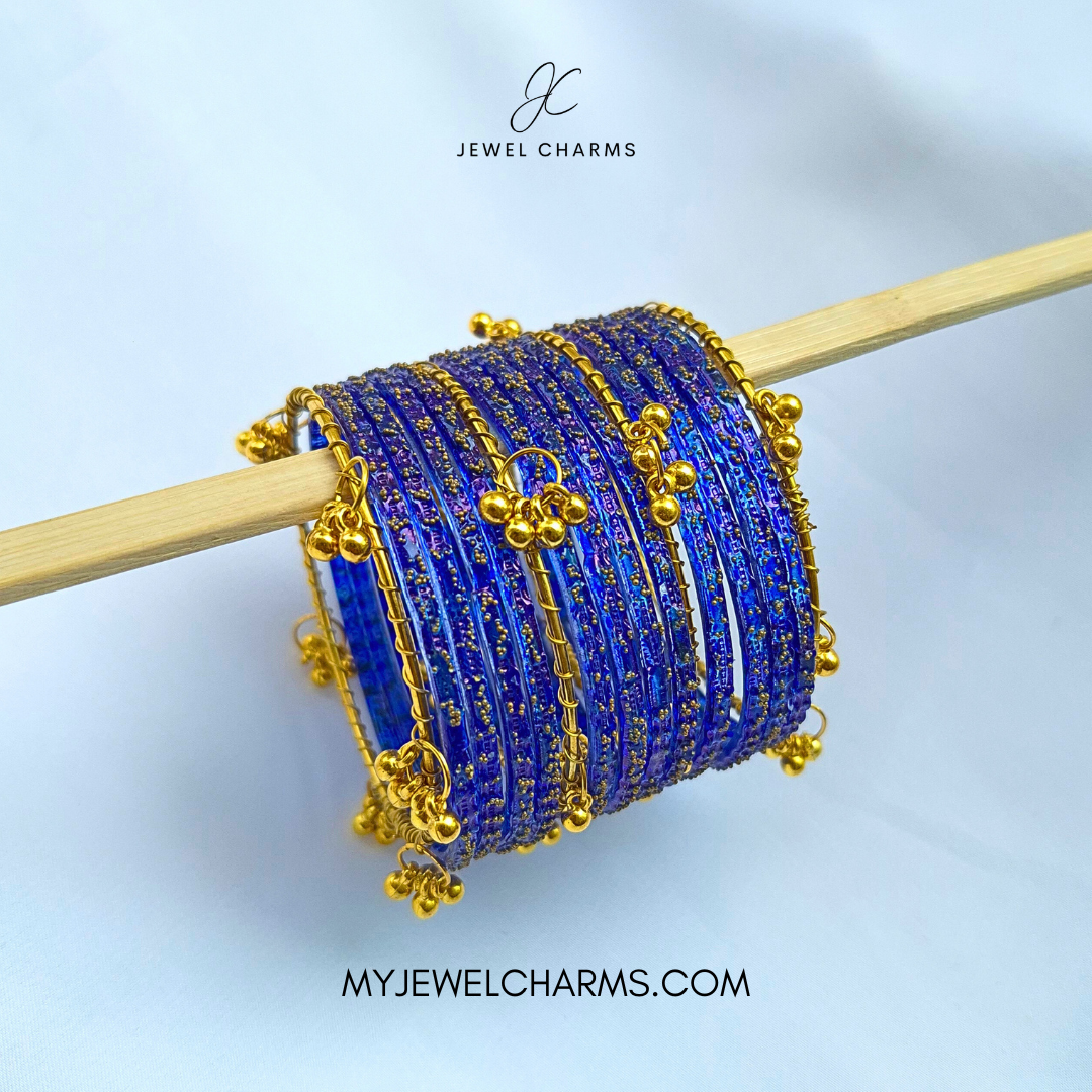 Bright Blue Raindrop Original Kashmiri Glass Bangles